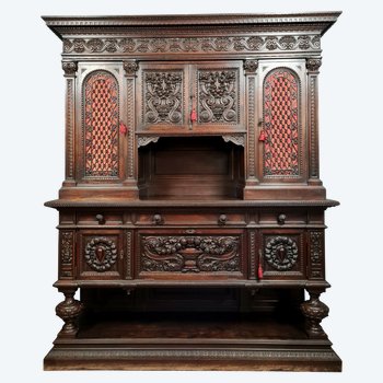 Credenza rinascimentale in noce con patina marrone del 1850 circa