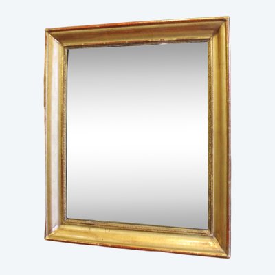 63 x 73 cm Miroir ancien Louis Philippe rectangle feuille d'or, glace mercure.