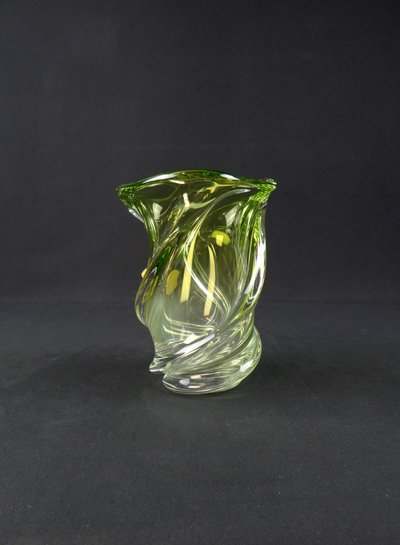 Val Saint Lambert crystal vase with two-tone twisted shape "Wave" model