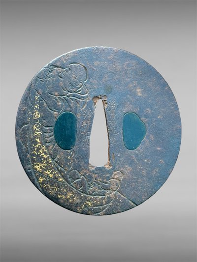 Tsuba Maru Gata Aus Schmiedeeisen, Signiert, Mit Nbthk-Zertifikat - Edo-Zeit (1603-1868).