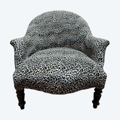 Napoleon III toad armchair in leopard velvet