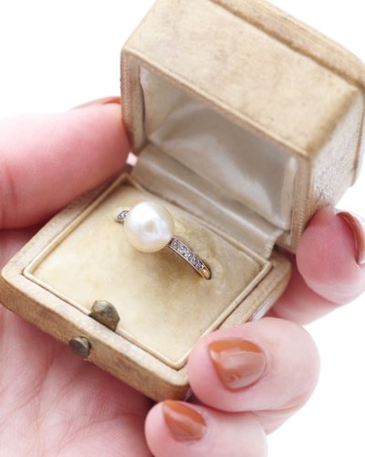 Anello solitario di perle fini in oro 18 carati e platino, certificato di laboratorio, anelli nuziali e di fidanzamento