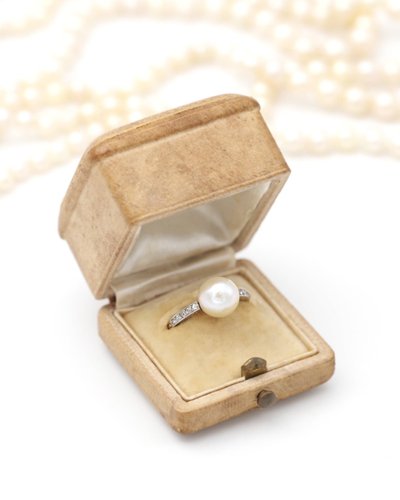 Anello solitario di perle fini in oro 18 carati e platino, certificato di laboratorio, anelli nuziali e di fidanzamento
