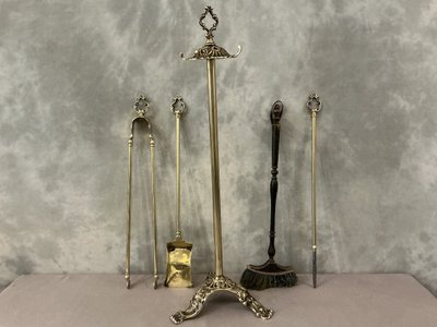 Serviteur de cheminée ancien comprenant 4 pièces d'époque 19 ème 