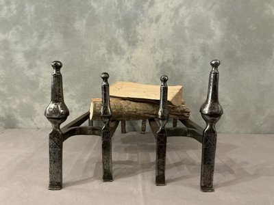 Pair of 18th century double wrought iron andirons