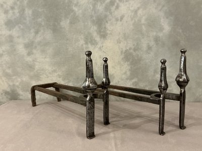 Pair of 18th century double wrought iron andirons