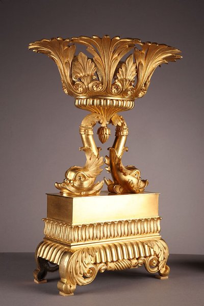 French Restoration pair of cups with dolphins 