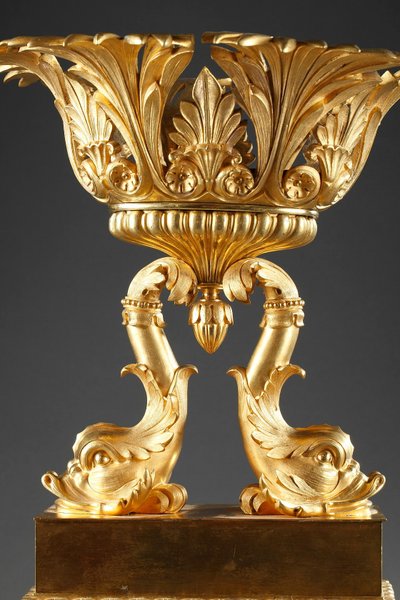 French Restoration pair of cups with dolphins 
