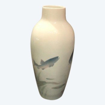 Vase - Carpes - Porcelaine - Jaeger and Co - Art Nouveau - Judgenstil - Vers 1900