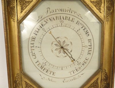 Barometer I. Empire holzgeschnitzt vergoldet System Torricelli Blumenkorb 19.