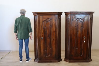 Pair of Antique corner cabinets, Italy 17th Century RESTORED