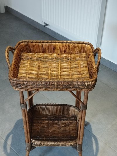 Wicker side table, work table, serving table, occasional piece of furniture, Circa 1900