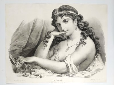 Large Lithograph Portrait Of A Lady The Morning 19th Century Old Print