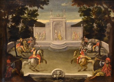 Renaissance Garden With Knightly Festival, Isaac De Moucheron, circle