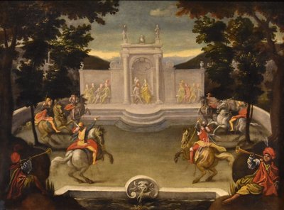 Renaissance Garden With Knightly Festival, Isaac De Moucheron, circle