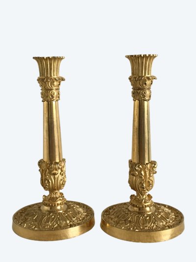 Pair of candlesticks, early 19th century gilt bronze, circa 1820