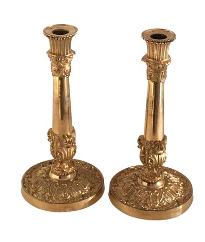 Pair of candlesticks, early 19th century gilt bronze, circa 1820