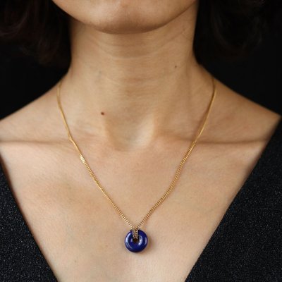 Lapislazuli-Scheibenanhänger mit Kette