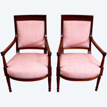 Pair of Mahogany Armchairs, Consulate Period - Early 19th Century