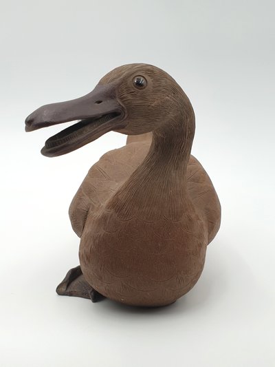  CANARD MANDARIN EN GRÈS BRUN CHINOIS 