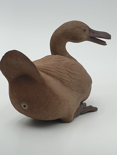  CANARD MANDARIN EN GRÈS BRUN CHINOIS 