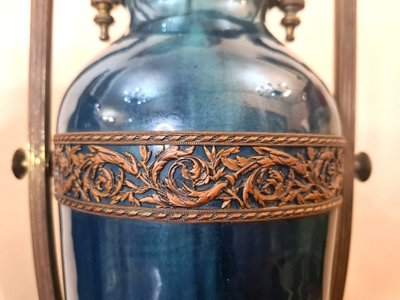 Coppia di grandi vasi in porcellana smaltata blu fiammato - Periodo Art Déco - Manifattura di Sèvres