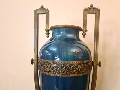 Coppia di grandi vasi in porcellana smaltata blu fiammato - Periodo Art Déco - Manifattura di Sèvres