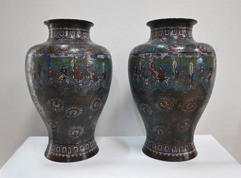 Paire d’Importants Vases en émaux cloisonnés, Japon – XIXe