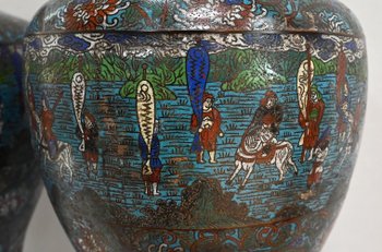 Paire d’Importants Vases en émaux cloisonnés, Japon – XIXe