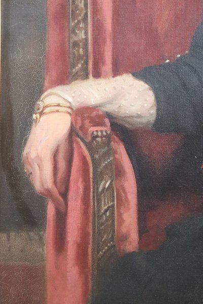 Grande dipinto a olio su tela, Ritratto di una signora, firmato e datato 1913