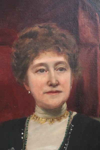 Grande dipinto a olio su tela, Ritratto di una signora, firmato e datato 1913