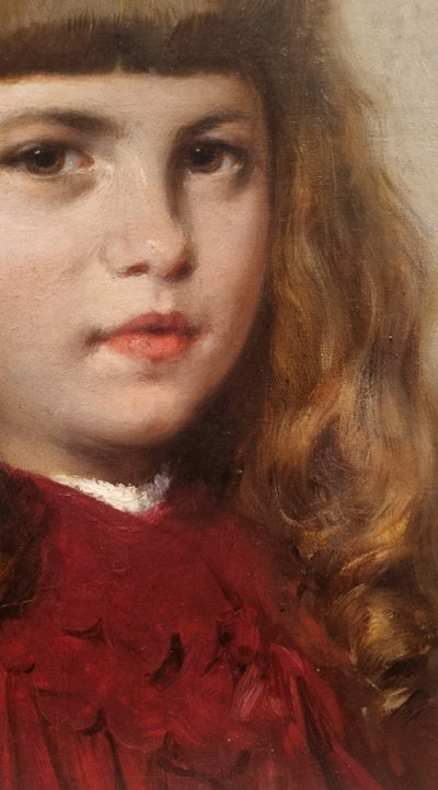 Paul MATHEY - Portrait of a young girl in a red bonnet