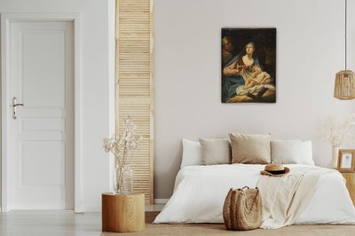 Sacra Famiglia, dipinto a olio su tela, scuola italiana del XVIII secolo