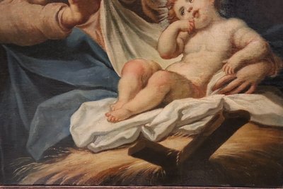 Sacra Famiglia, dipinto a olio su tela, scuola italiana del XVIII secolo
