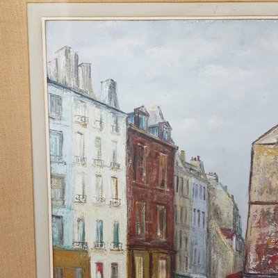 Large painting Le Marché Rue Mouffetard in Paris 5th Arrondissement 1961 Francavilla