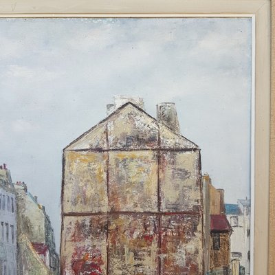 Large painting Le Marché Rue Mouffetard in Paris 5th Arrondissement 1961 Francavilla