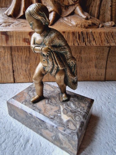 Statuette d'Enfant Ou Putto Pêcheur En Bronze 18ème