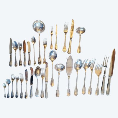 32-teiliges Christofle-Servierset aus versilbertem Metall, neu ab Lager, Modell Cluny