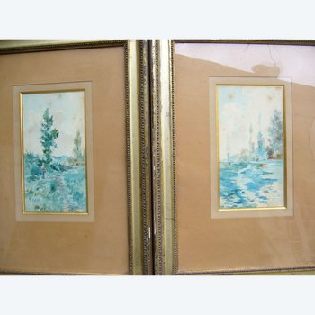 Pair of early 20th century watercolors signed Carpentier