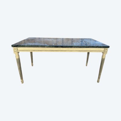 Table basse peinte de style Louis XVI peinte et marbre vert