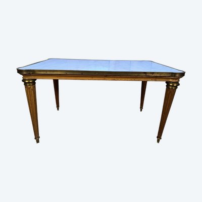 Table basse de style Louis XVI marbre de carrare et pieds toupies