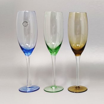 1970 Étonnant ensemble de six verres de Murano par Nason. Fabriqué en Italie