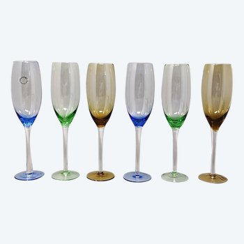 1970 Amazing set of six Murano glasses by Nason. Made in Italy