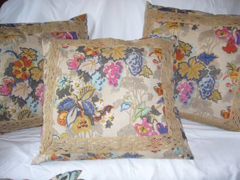 Ensemble de  5 coussins en toile imprimée ancienne début du XXe siècle