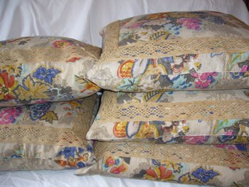 Ensemble de  5 coussins en toile imprimée ancienne début du XXe siècle