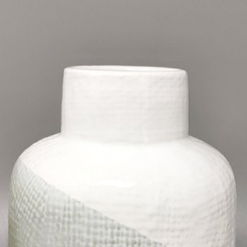 1970 Beautiful Green And White Ceramic Vase by F.lli Brambilla. Made in Italy