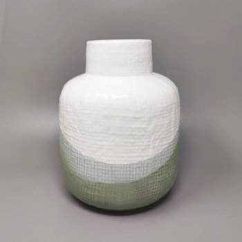 1970 Beautiful Green And White Ceramic Vase by F.lli Brambilla. Made in Italy