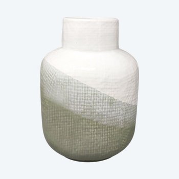 1970 Beautiful Green And White Ceramic Vase by F.lli Brambilla. Made in Italy