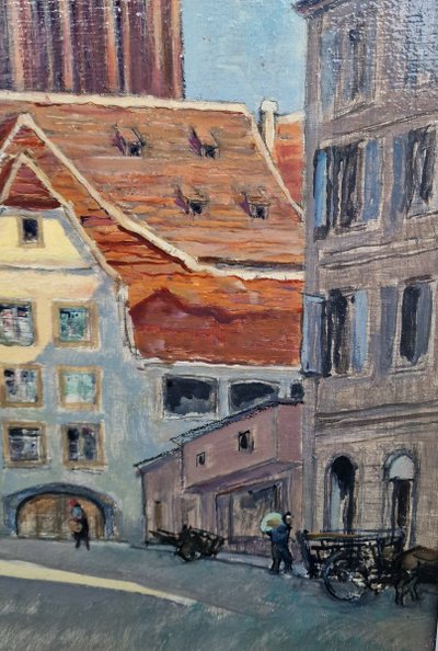 Tableau La Place Du Marché Aux Cochons De Lait à Strasbourg Devant La Cathédrale Alsace