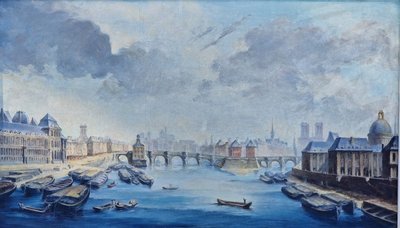 View of the Louvre, Paris. The Seine downstream from the Pont Neuf. (Adapted from Jbn Raguenet's work, "The Louvre")